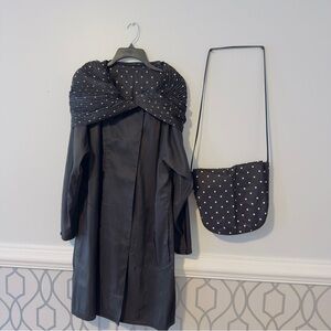 Black & White Polka Dot Reversible Opera Hood Raincoat Jacket w Matching Bag